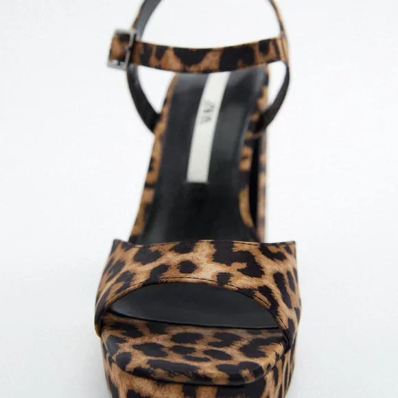 NEW ZARA LEOPARD PRINT HIGH HEELED PLATFORM SANDALS SHOES WOMENS SIZE 7.5 - Picture 3 of 5